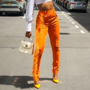 HANIFA AVA PANT (with ostrich feathers down right leg)